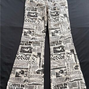 Garage Black and White Newspaper Print Flared Jeans